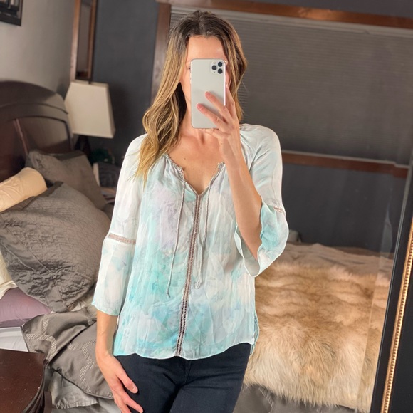 Elie Tahari Silk Floral Tye-Dye Blouse, Medium - Picture 6 of 17